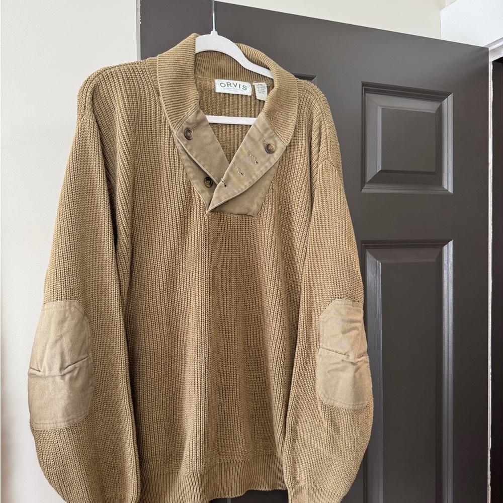 Orvis Men's Camel Button-Collar Sweater